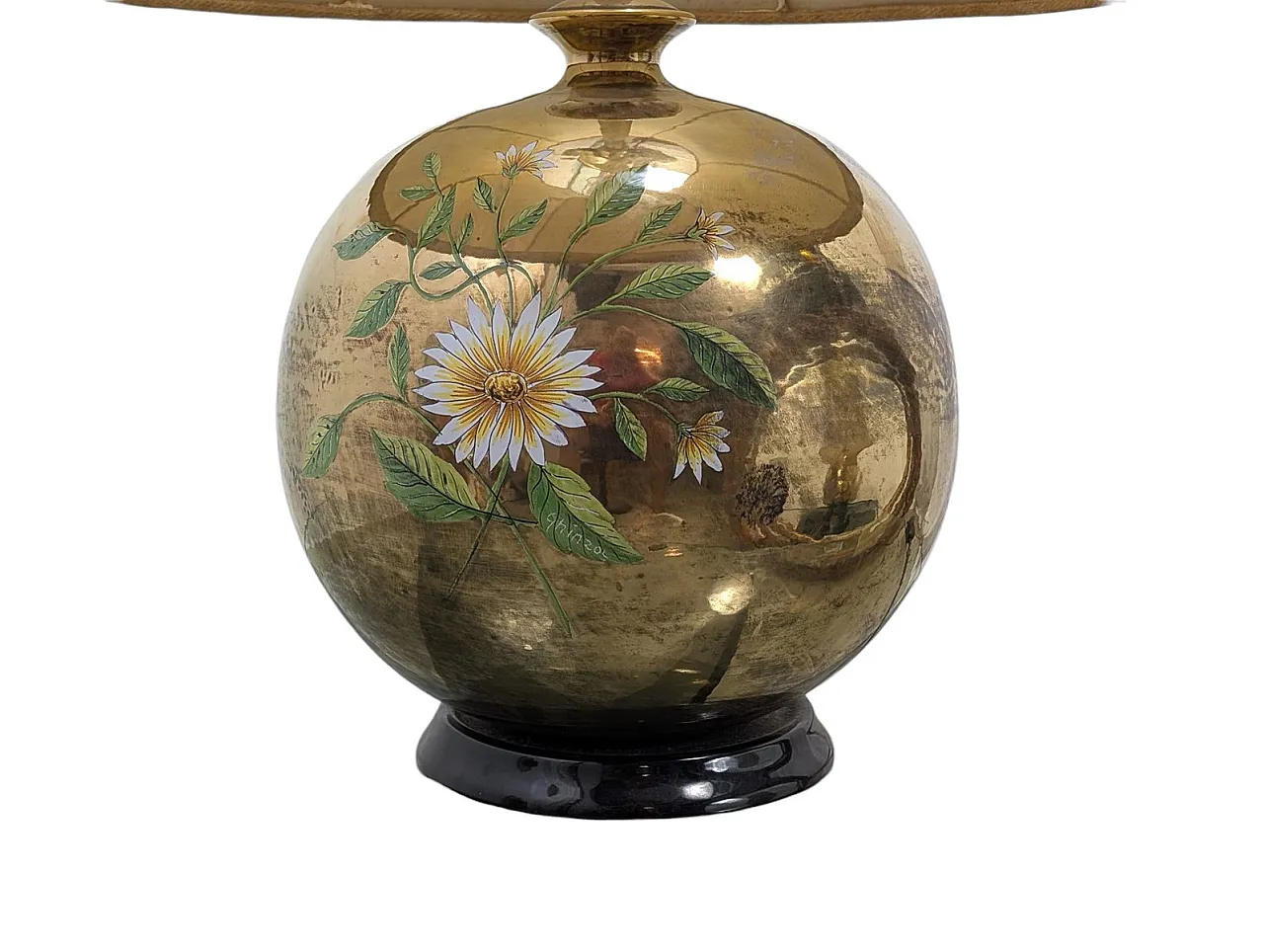 Gilded ceramic table lamp with floral decoration by Ghinza, 1970s 6