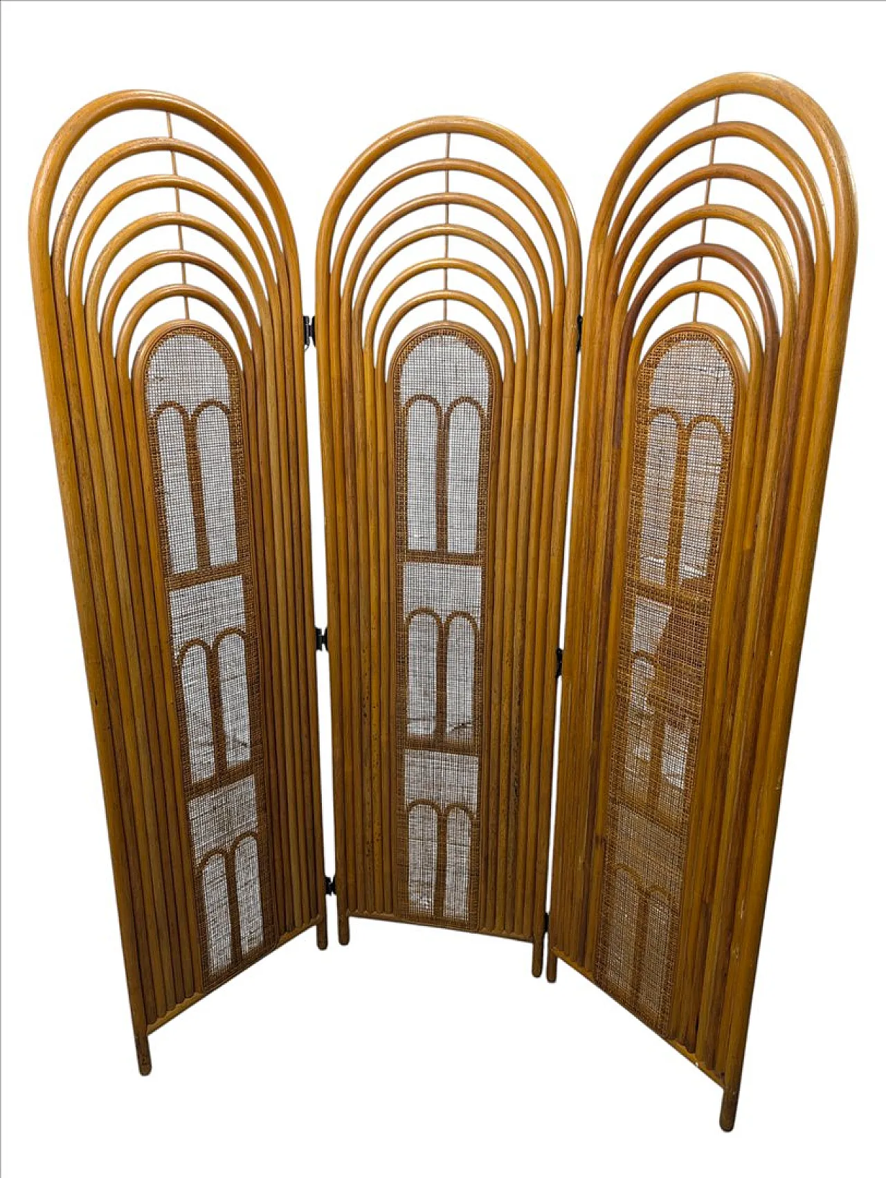 Paravento in legno di vimini, anni '70 1
