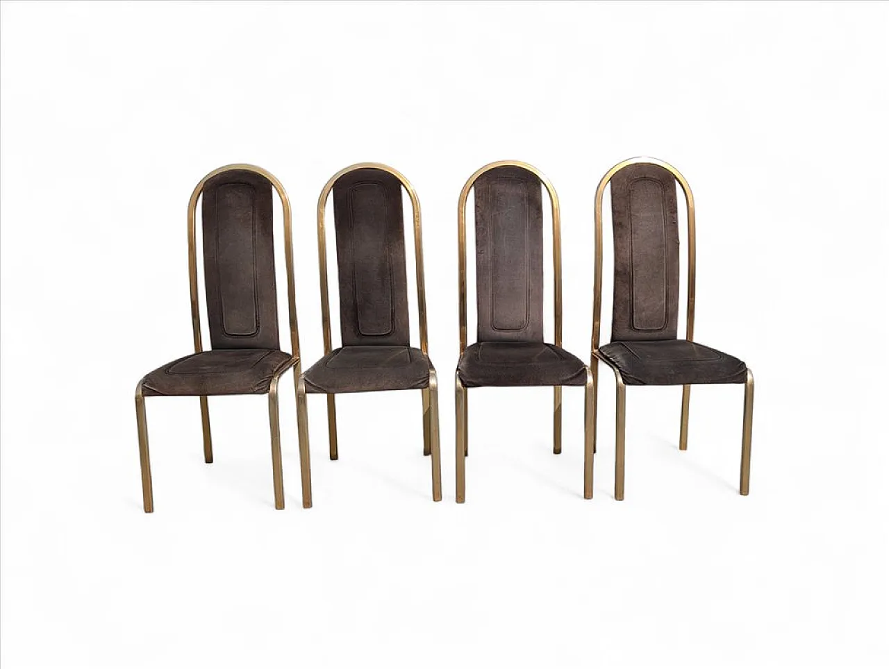 4 Fabric and brass chairs, 1970s 1