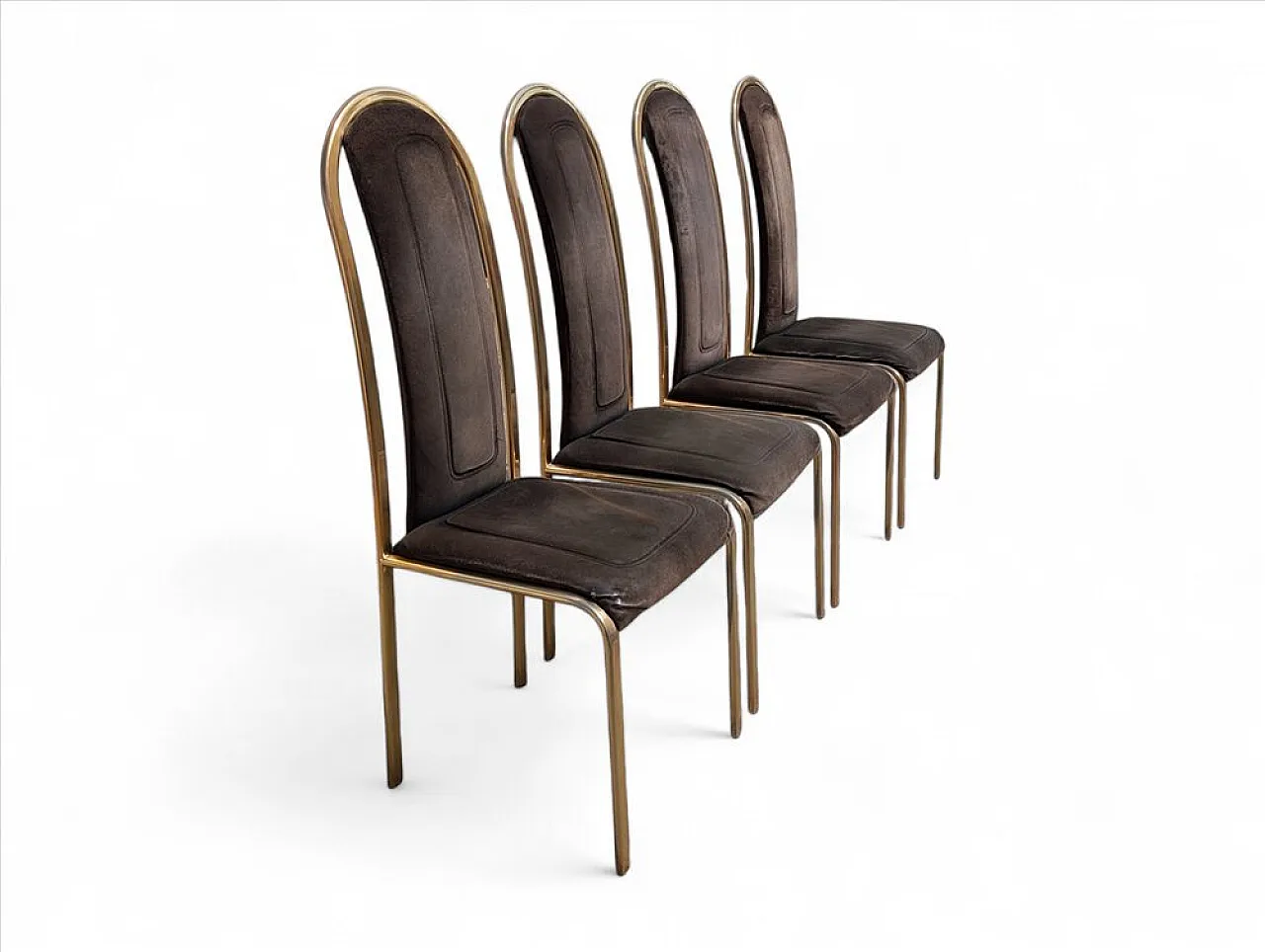 4 Fabric and brass chairs, 1970s 2
