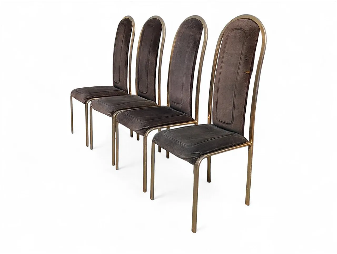 4 Fabric and brass chairs, 1970s 3