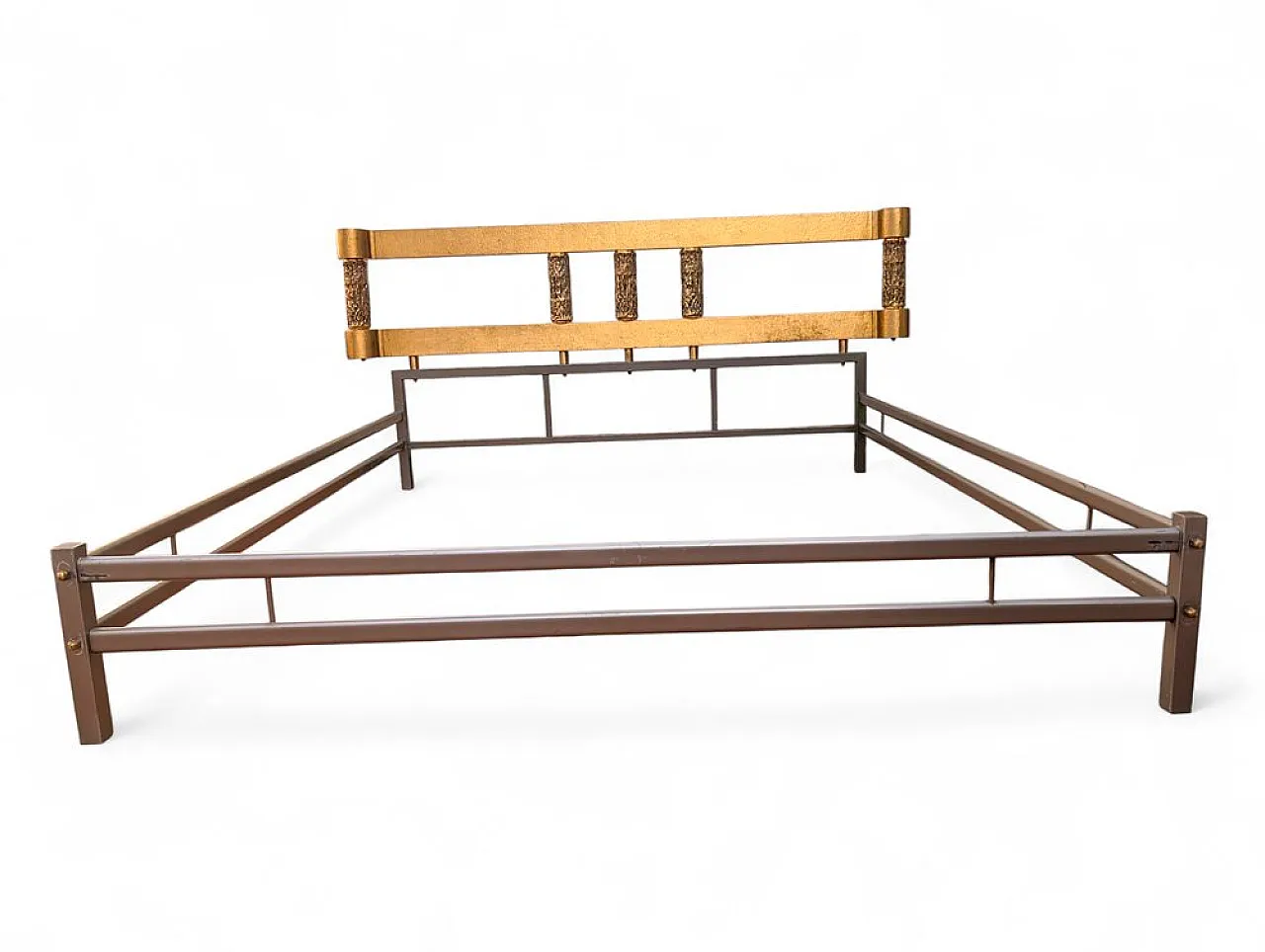 Letto in ottone con cilindri in stile corteccia, anni '70 1