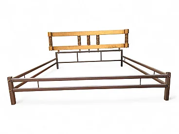 Letto in ottone con cilindri in stile corteccia, anni '70