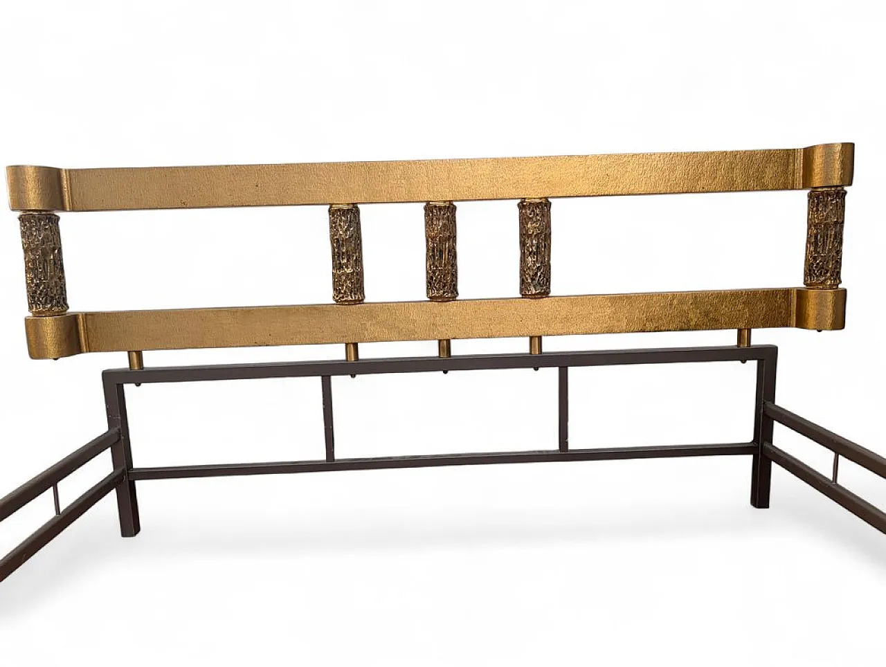 Letto in ottone con cilindri in stile corteccia, anni '70 2