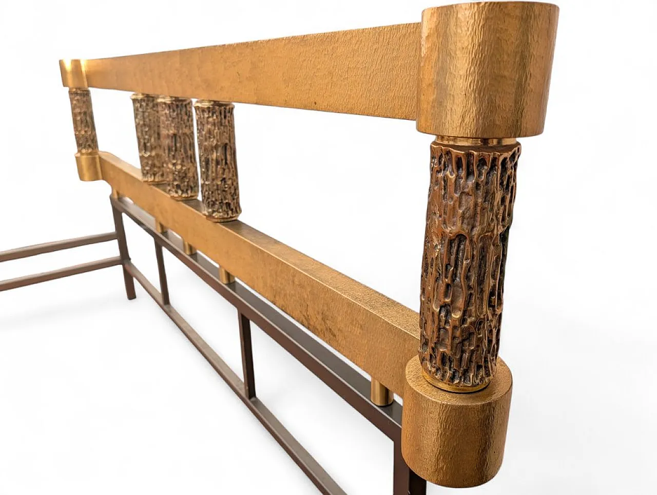 Letto in ottone con cilindri in stile corteccia, anni '70 3