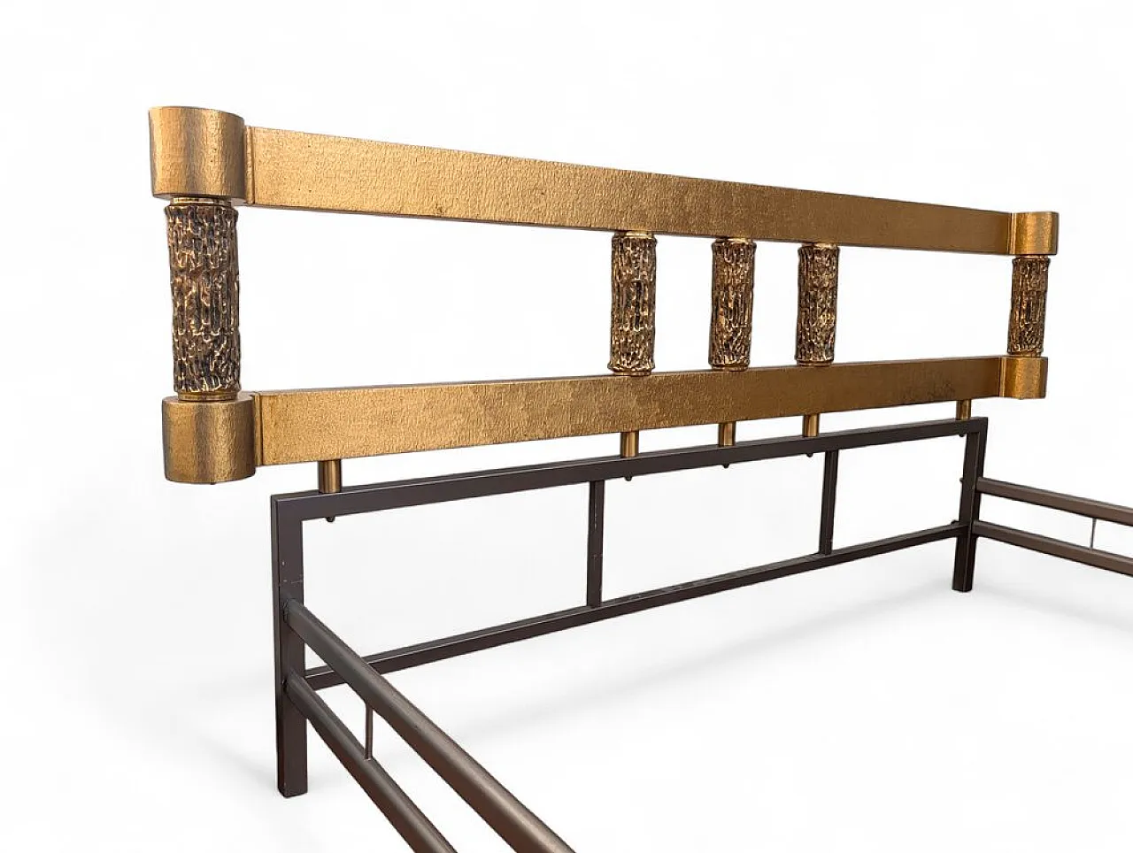 Letto in ottone con cilindri in stile corteccia, anni '70 4