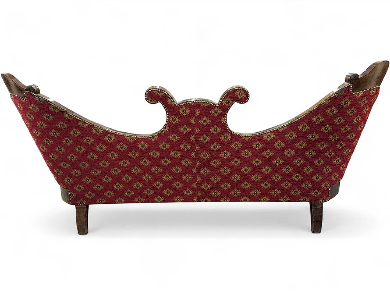 Three-seater sofa in walnut and red fabric, 19th century 2
