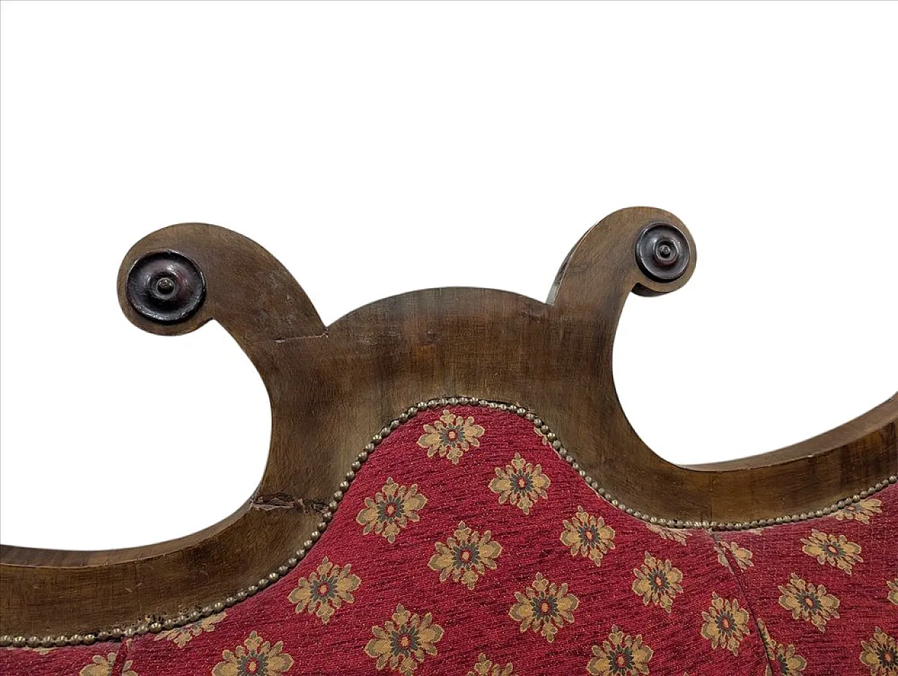 Three-seater sofa in walnut and red fabric, 19th century 4