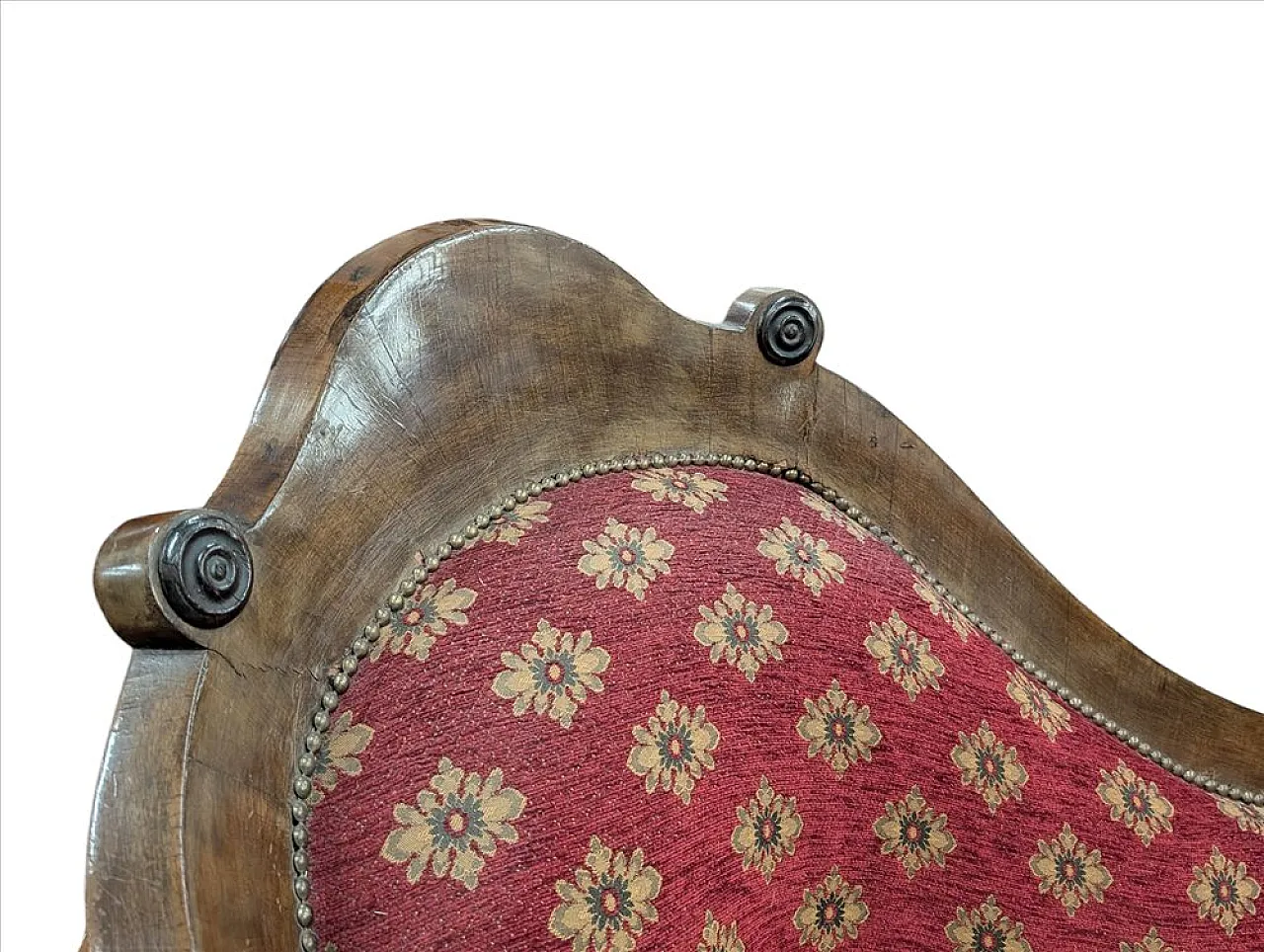 Three-seater sofa in walnut and red fabric, 19th century 6