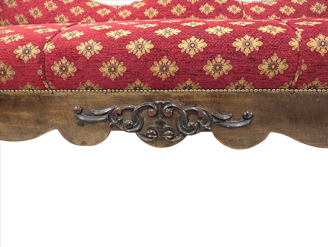Three-seater sofa in walnut and red fabric, 19th century 7