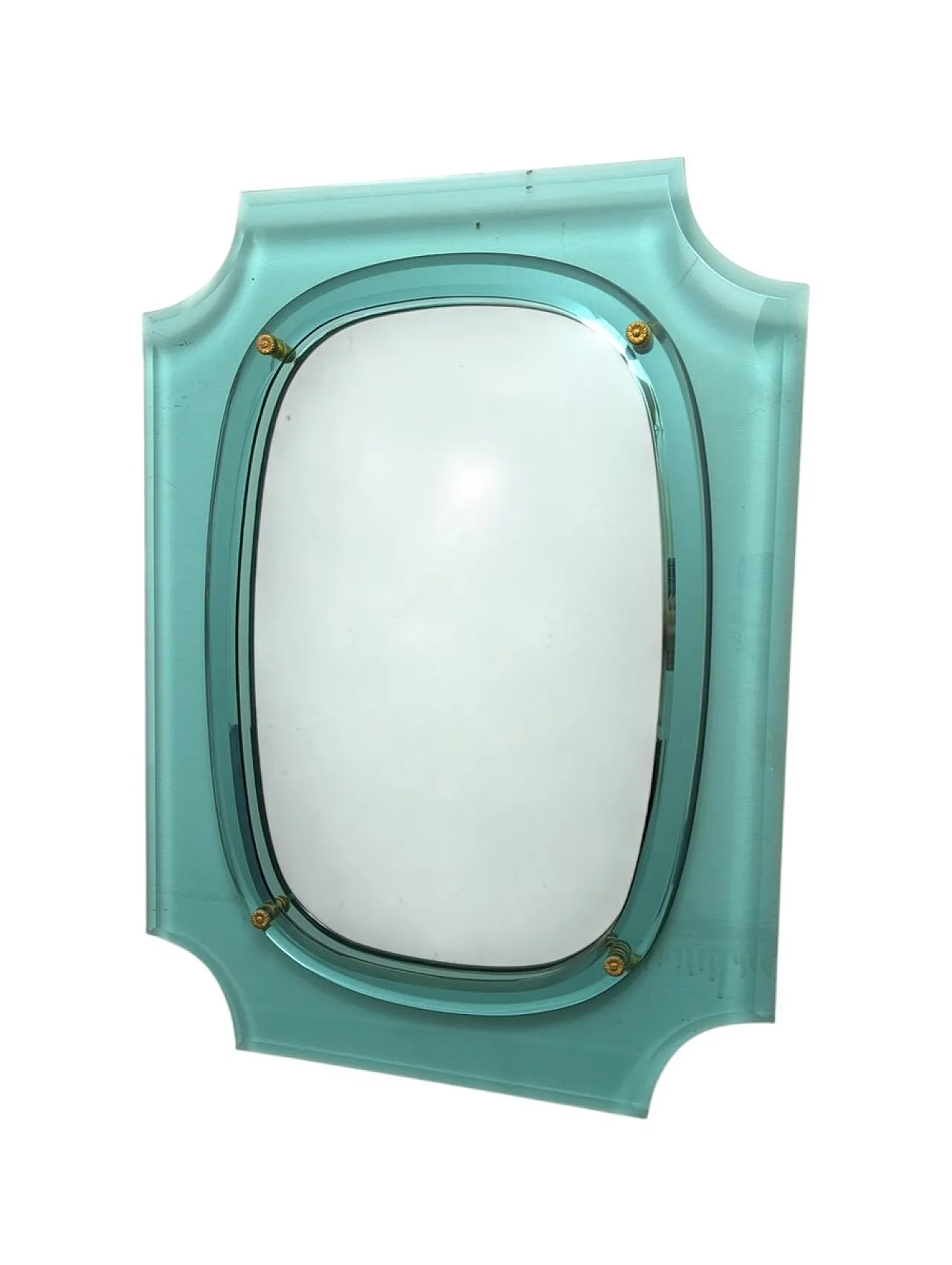 Specchio in cristallo con fregi in ottone, anni '50 2