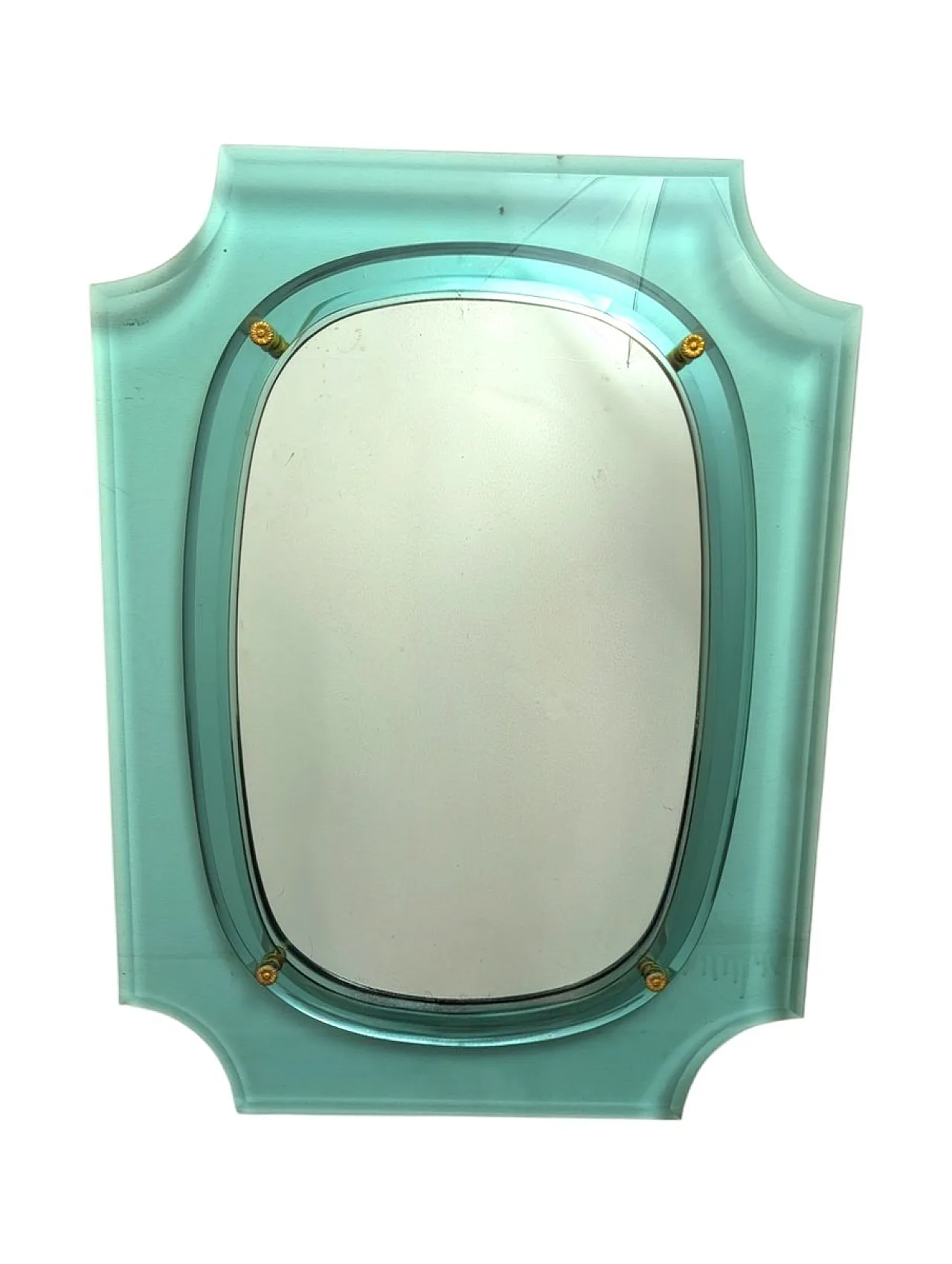 Specchio in cristallo con fregi in ottone, anni '50 5