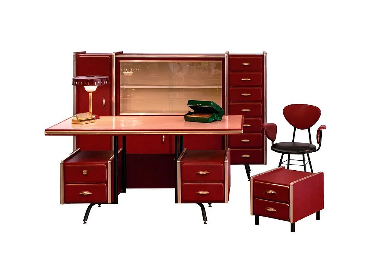 Set da ufficio in pelle attribuito a Umberto Mascagni, anni '50 2
