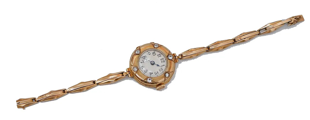 Diamanti, bracciale per orologio in oro rosa 14 carati, '900 2