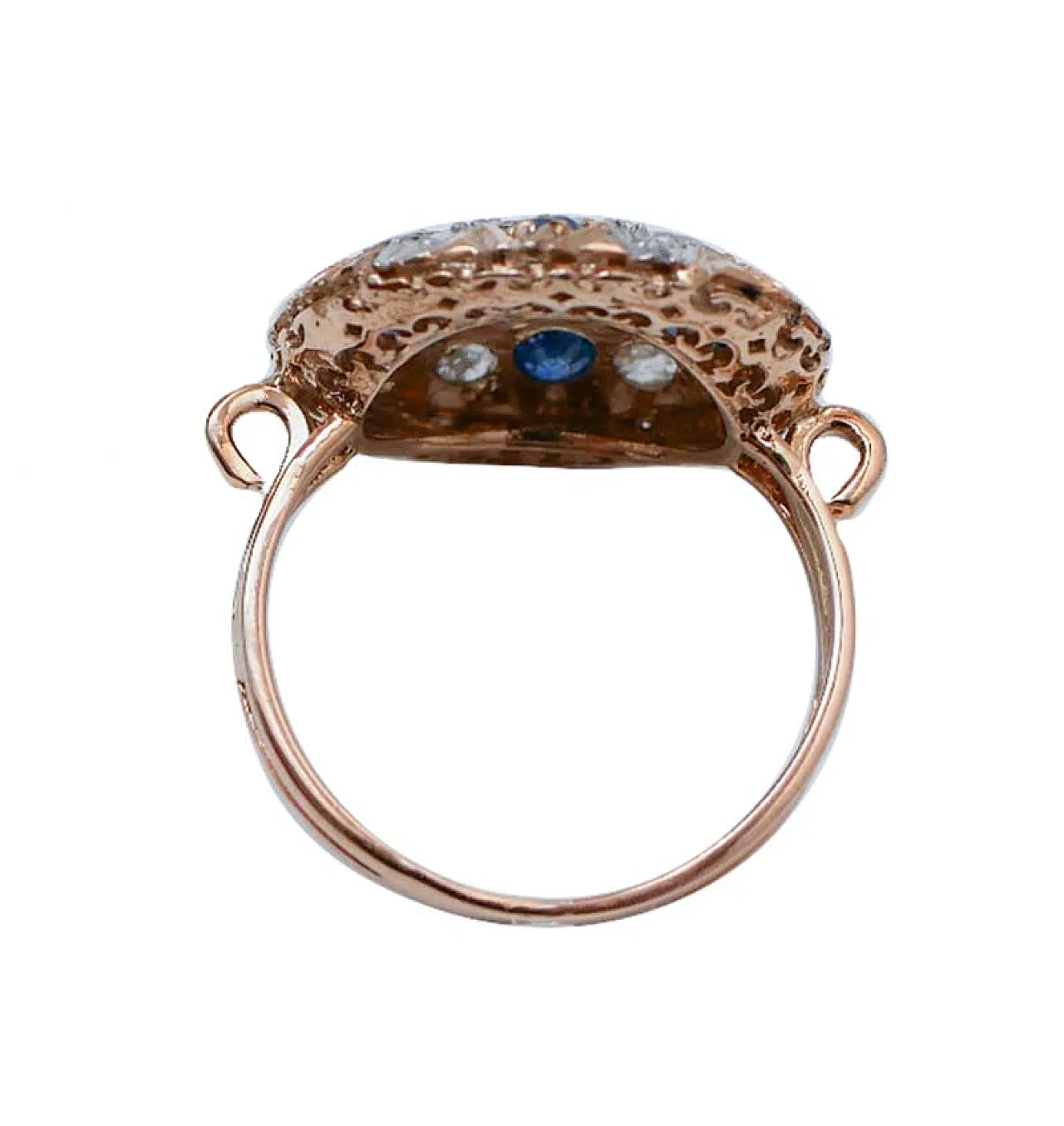 Anello con zaffiri, diamanti, oro rosa e argento, anni '60 3