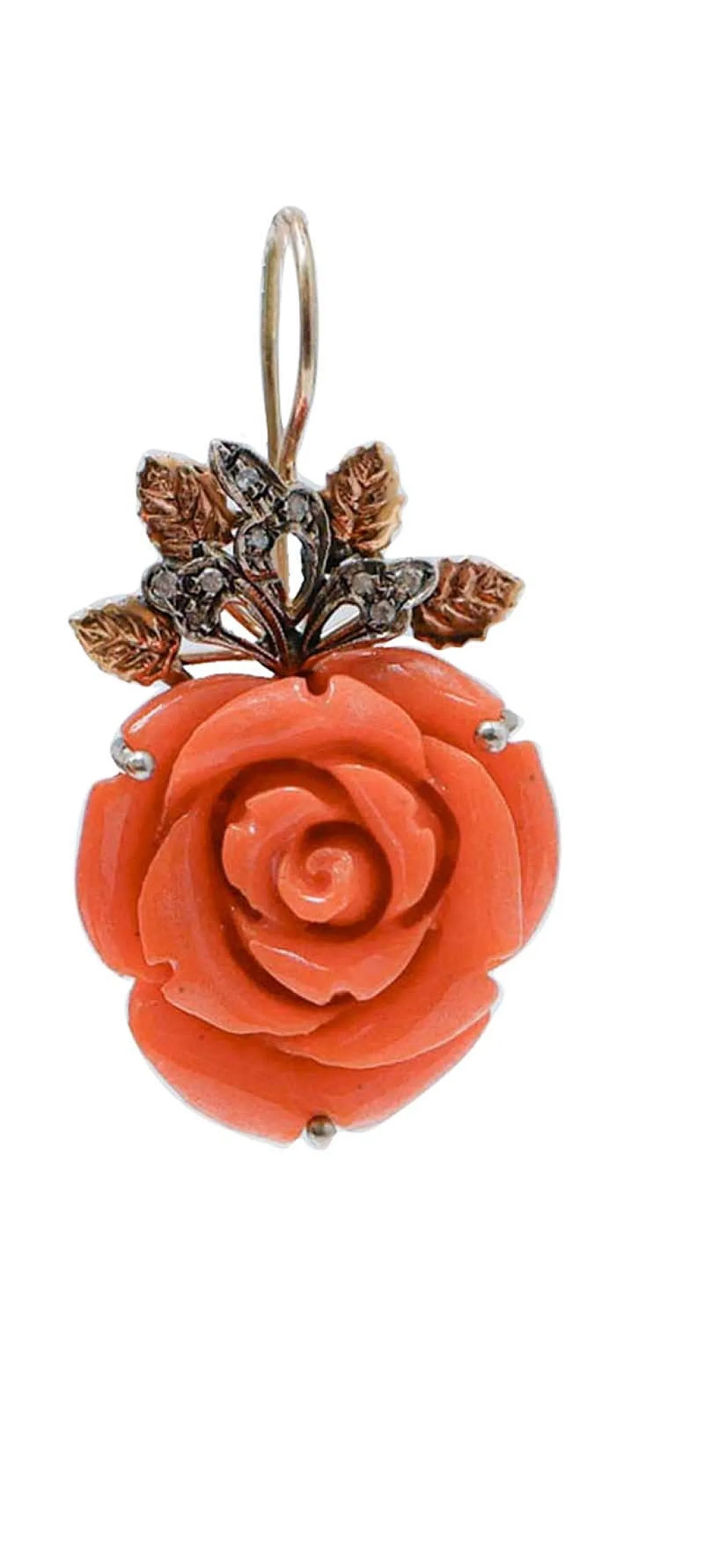 Coral, diamonds, rose gold and silver earrings, '900 2