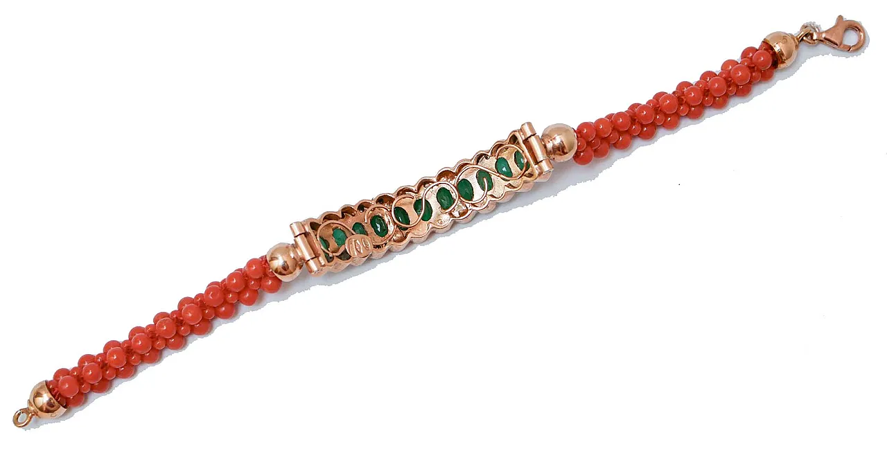 Emeralds, diamonds, coral, rose gold and silver bracelet, '900 3