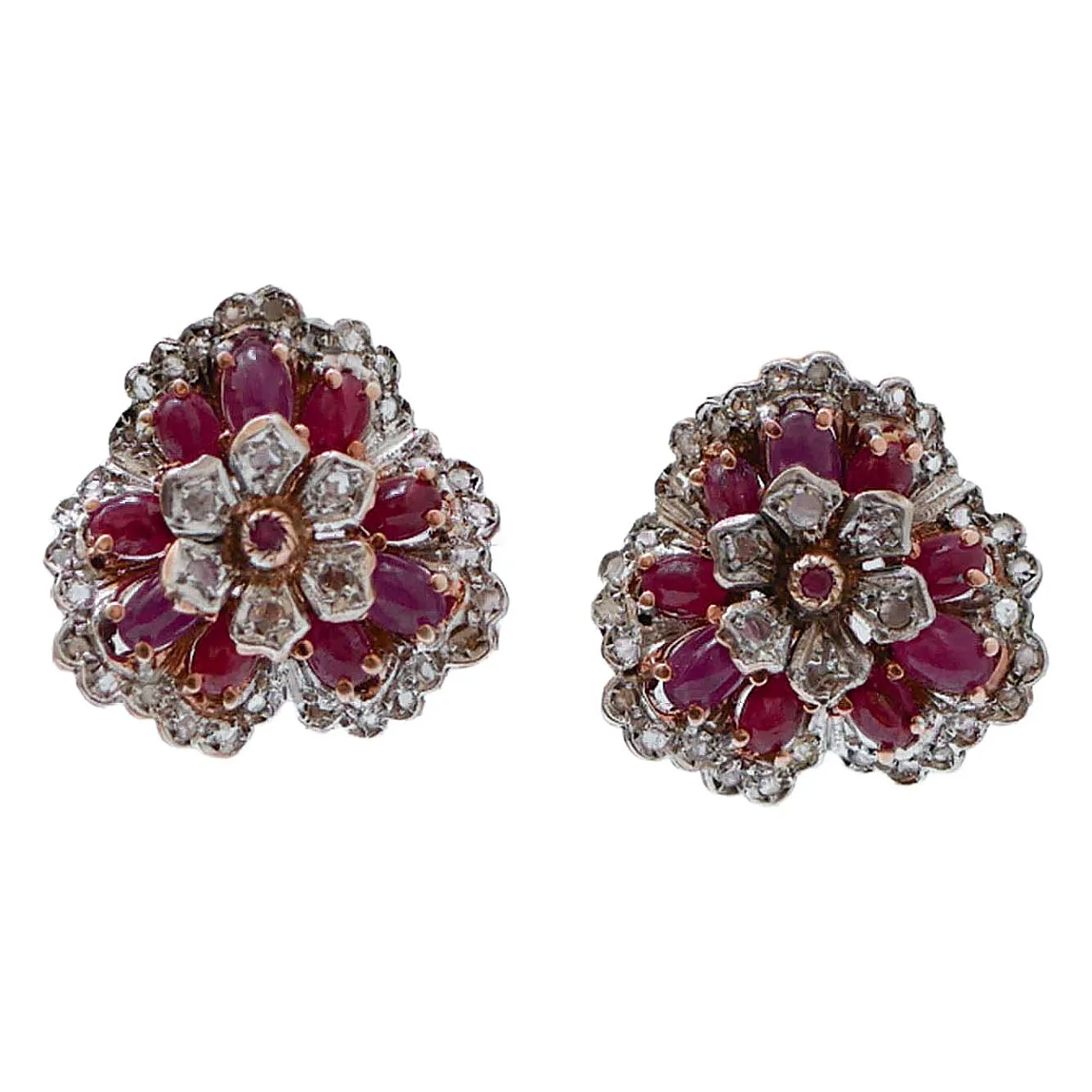 Orecchini con rubini, diamanti, oro rosa e argento, anni '70 1