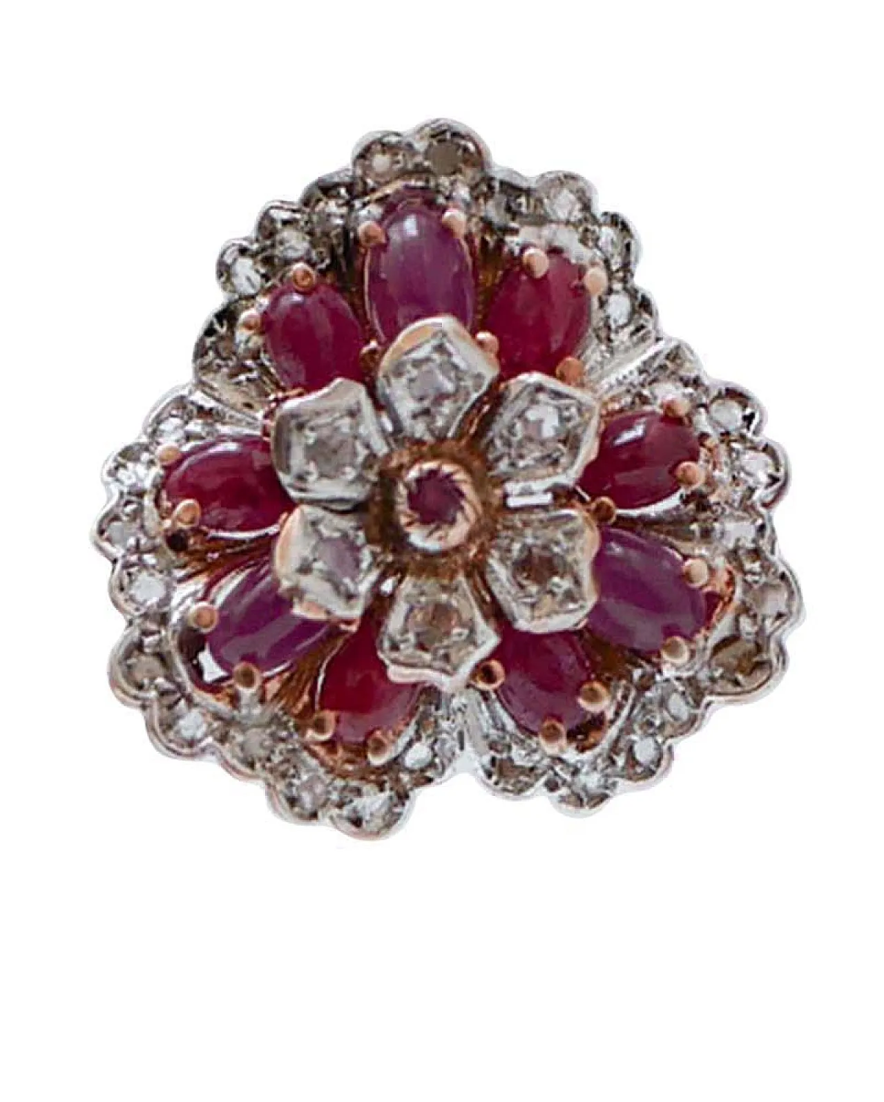 Orecchini con rubini, diamanti, oro rosa e argento, anni '70 2