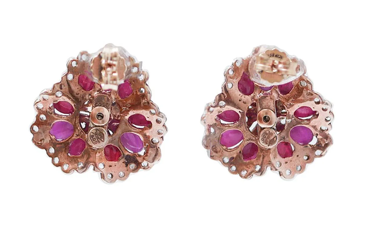 Orecchini con rubini, diamanti, oro rosa e argento, anni '70 3