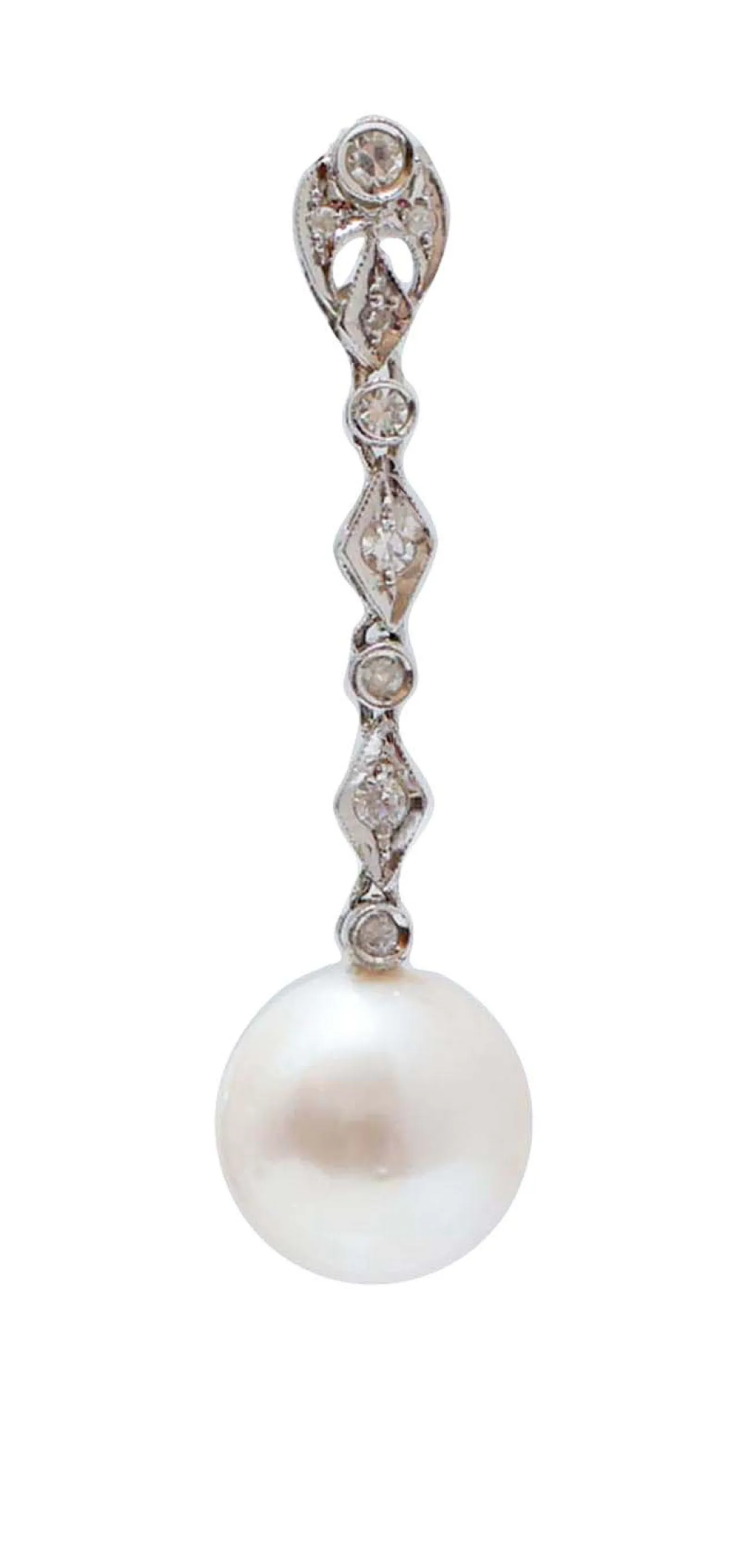 Orecchini con perle da 12 mm, diamanti e oro bianco, '900 2