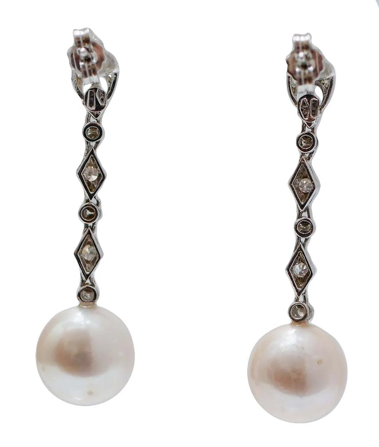 Orecchini con perle da 12 mm, diamanti e oro bianco, '900 3