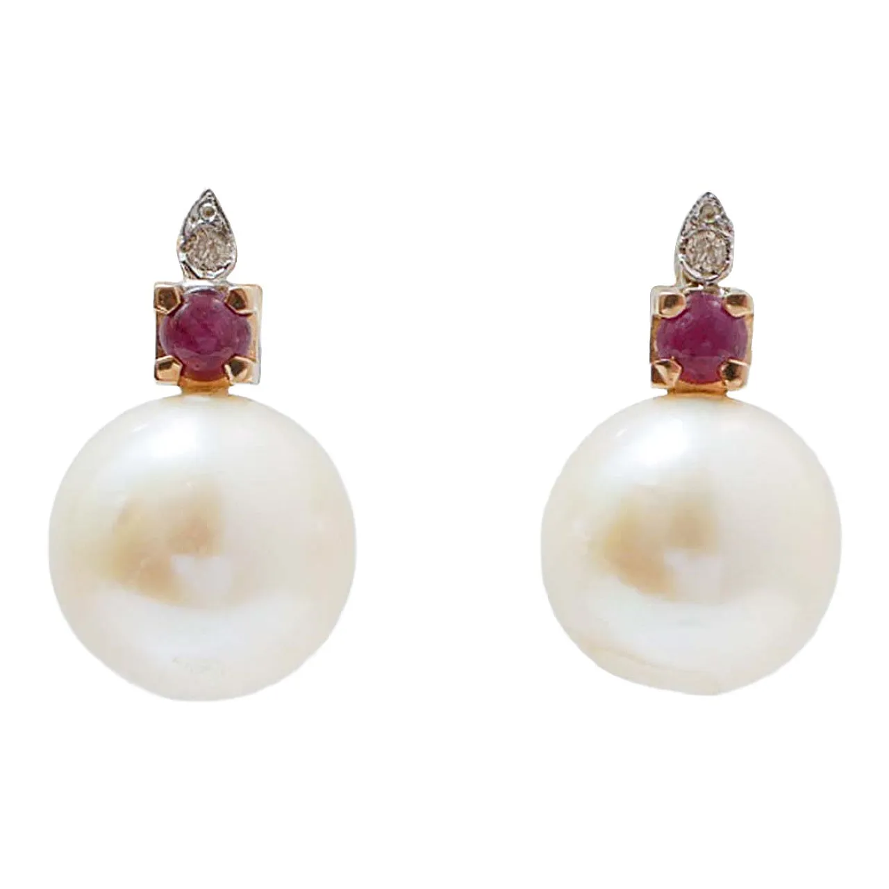 Pearls, rubies, diamonds, 14 karatrose gold earrings, 2000s 1