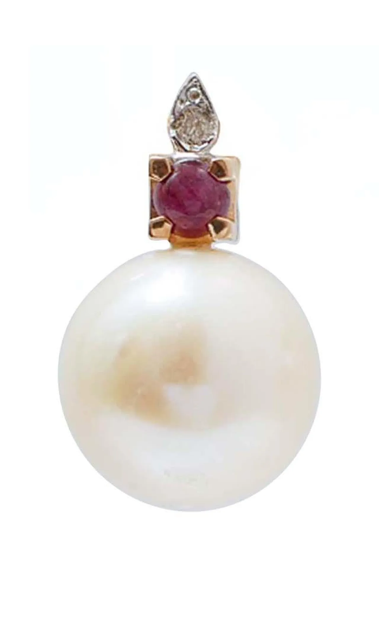Pearls, rubies, diamonds, 14 karatrose gold earrings, 2000s 2