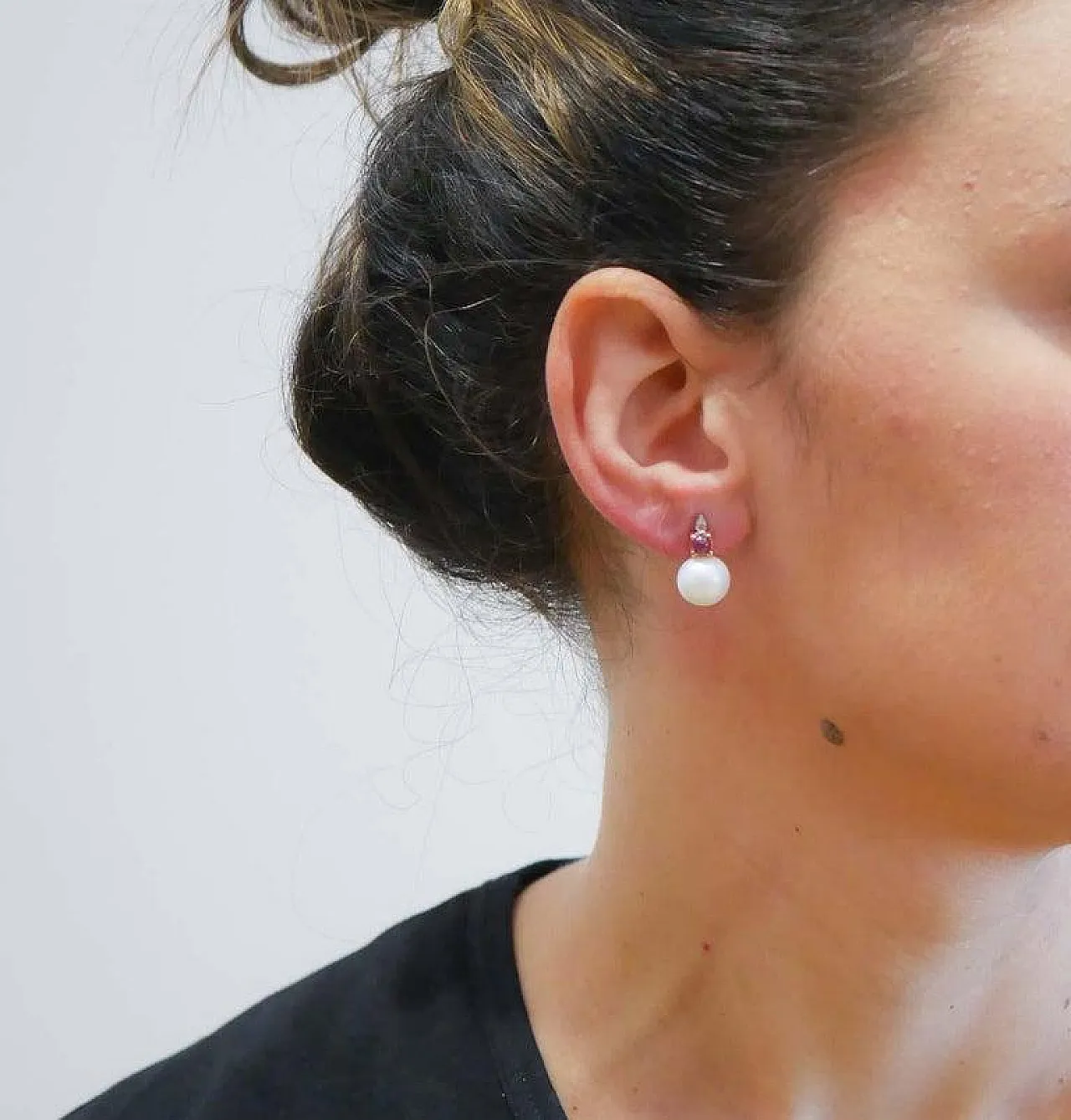 Pearls, rubies, diamonds, 14 karatrose gold earrings, 2000s 4