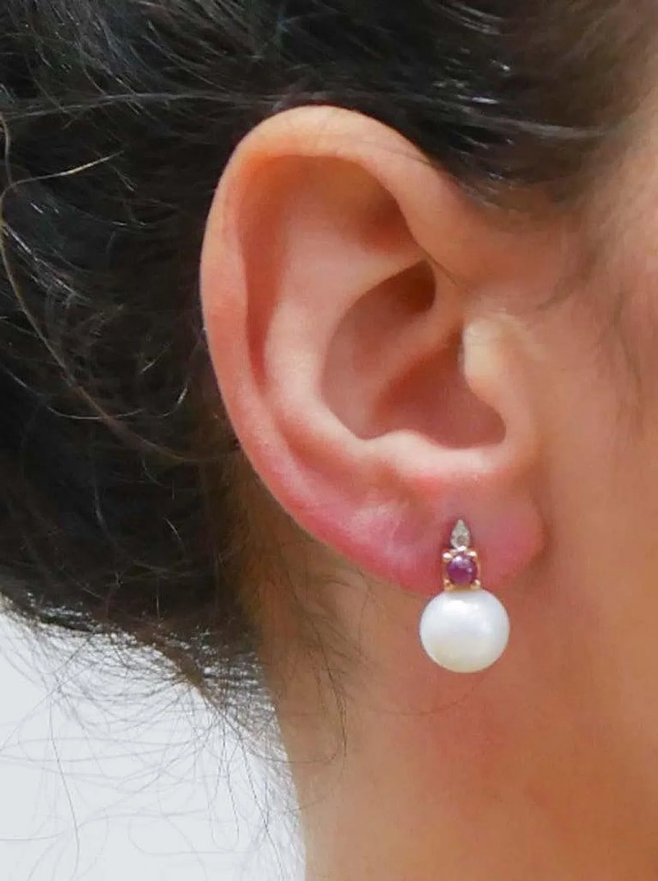 Pearls, rubies, diamonds, 14 karatrose gold earrings, 2000s 5