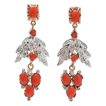 Coral, diamonds, rose gold and silver earrings, 1960s