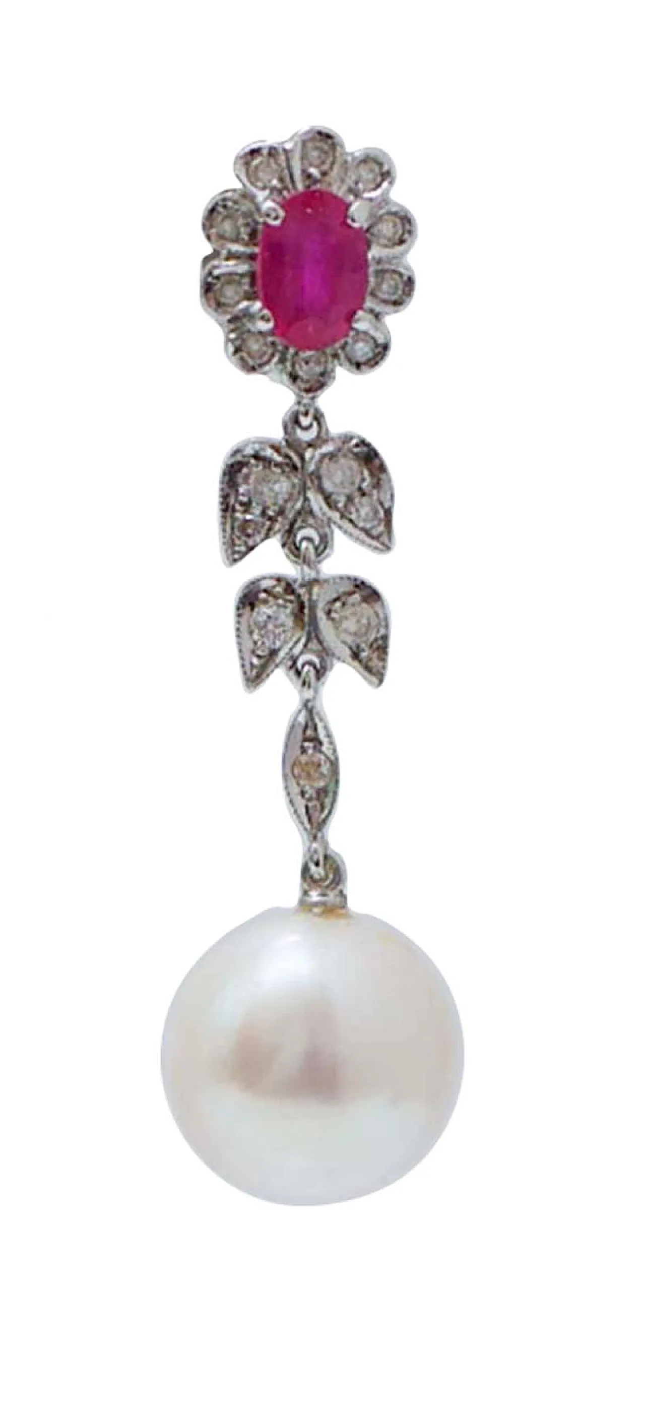 Pearls, rubies, diamonds, white gold earrings, 1960s 2