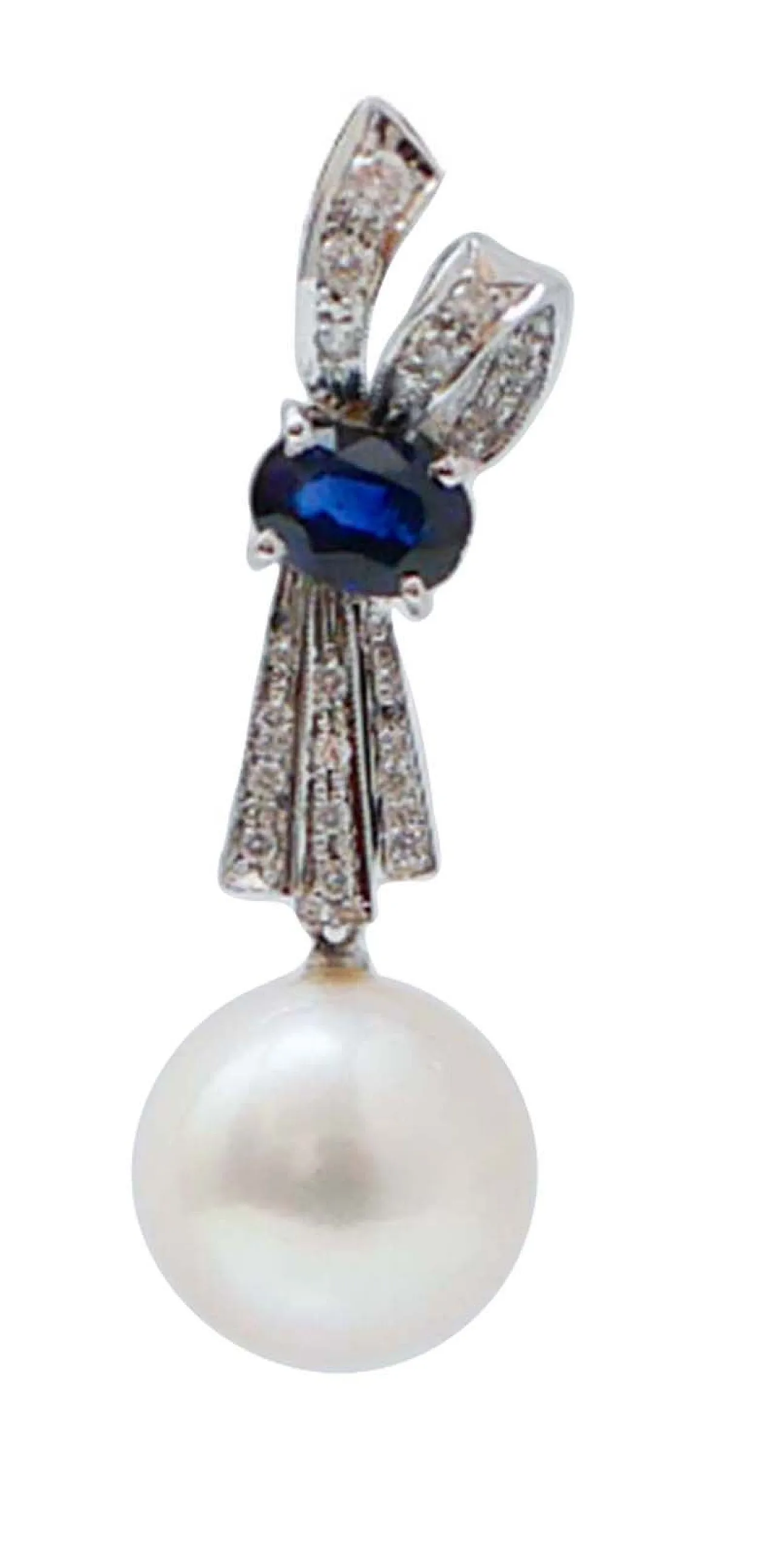 Pearls, sapphires, diamonds, white gold earrings, 1960s 2