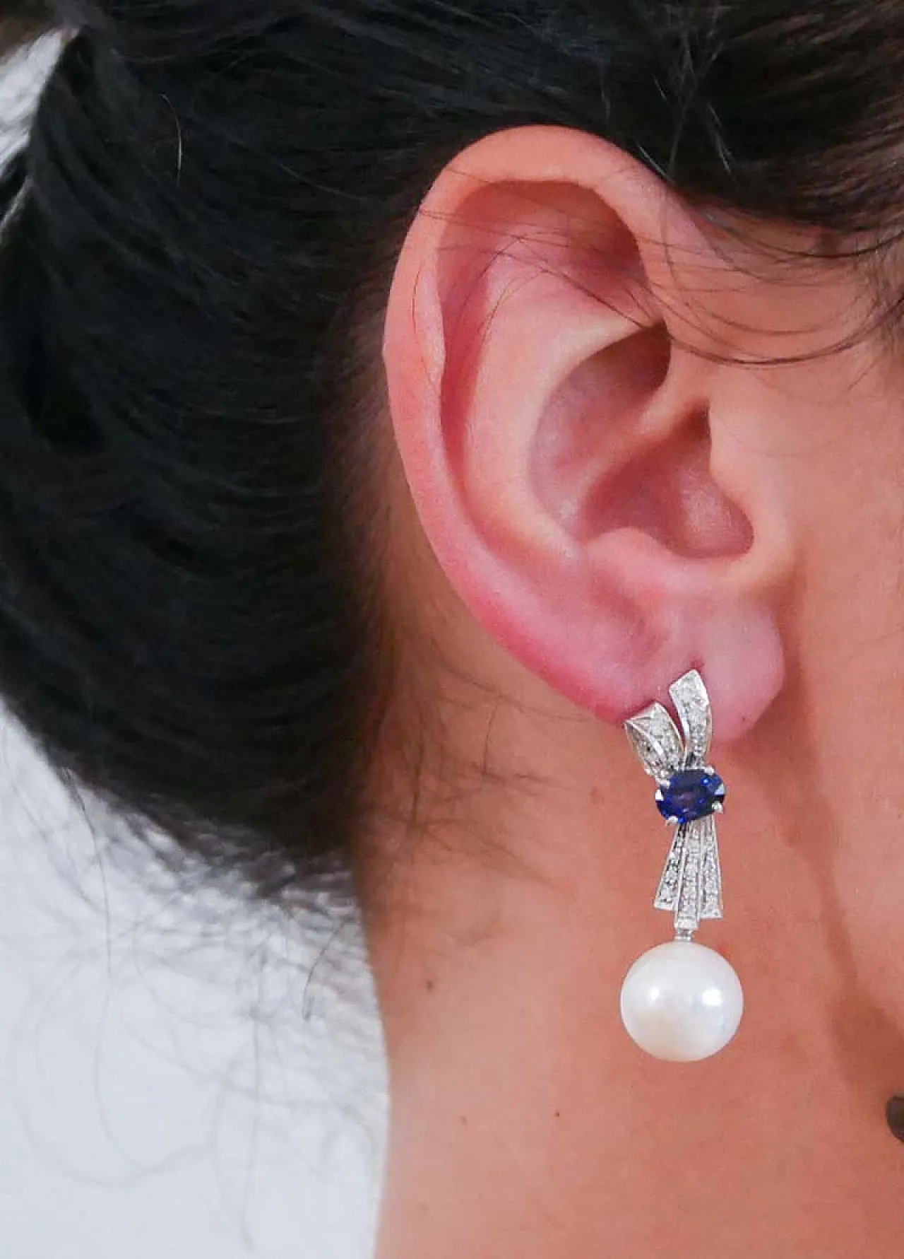 Pearls, sapphires, diamonds, white gold earrings, 1960s 5