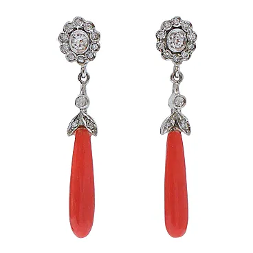 Coral, diamonds, platinum earrings, 1960s