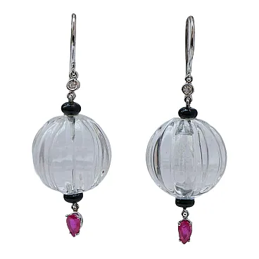 Rock crystal, onyx, rubies, diamonds, platinum earrings, 1960s