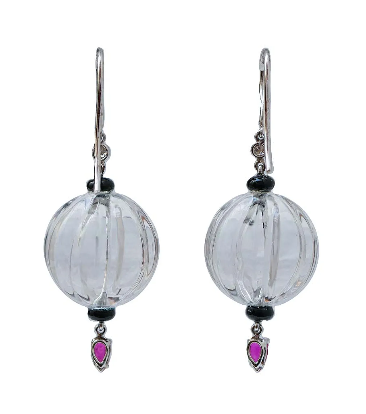 Rock crystal, onyx, rubies, diamonds, platinum earrings, 1960s 3