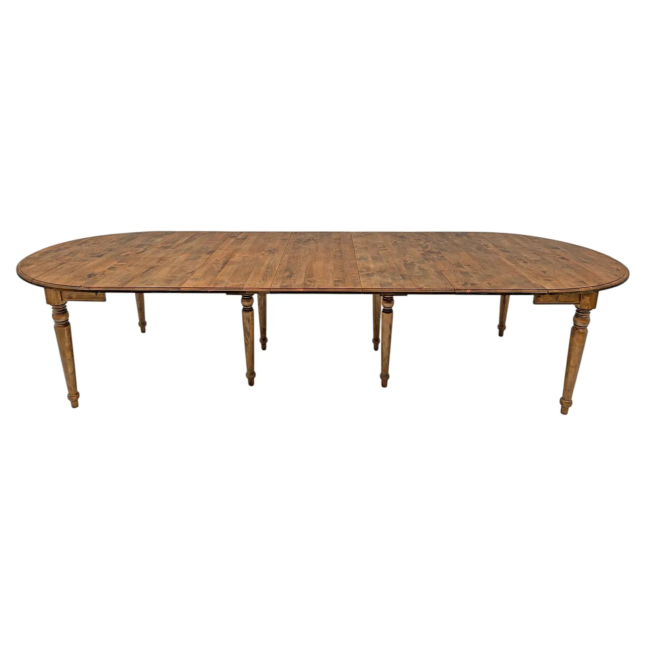 Elm extendable round dining table with five leaves, 19th century 1