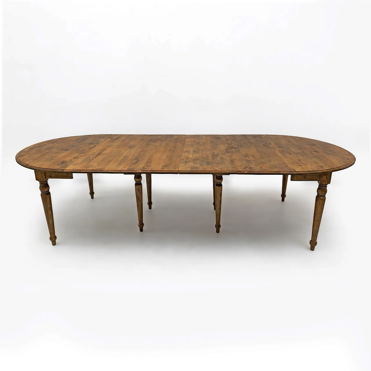 Elm extendable round dining table with five leaves, 19th century 3