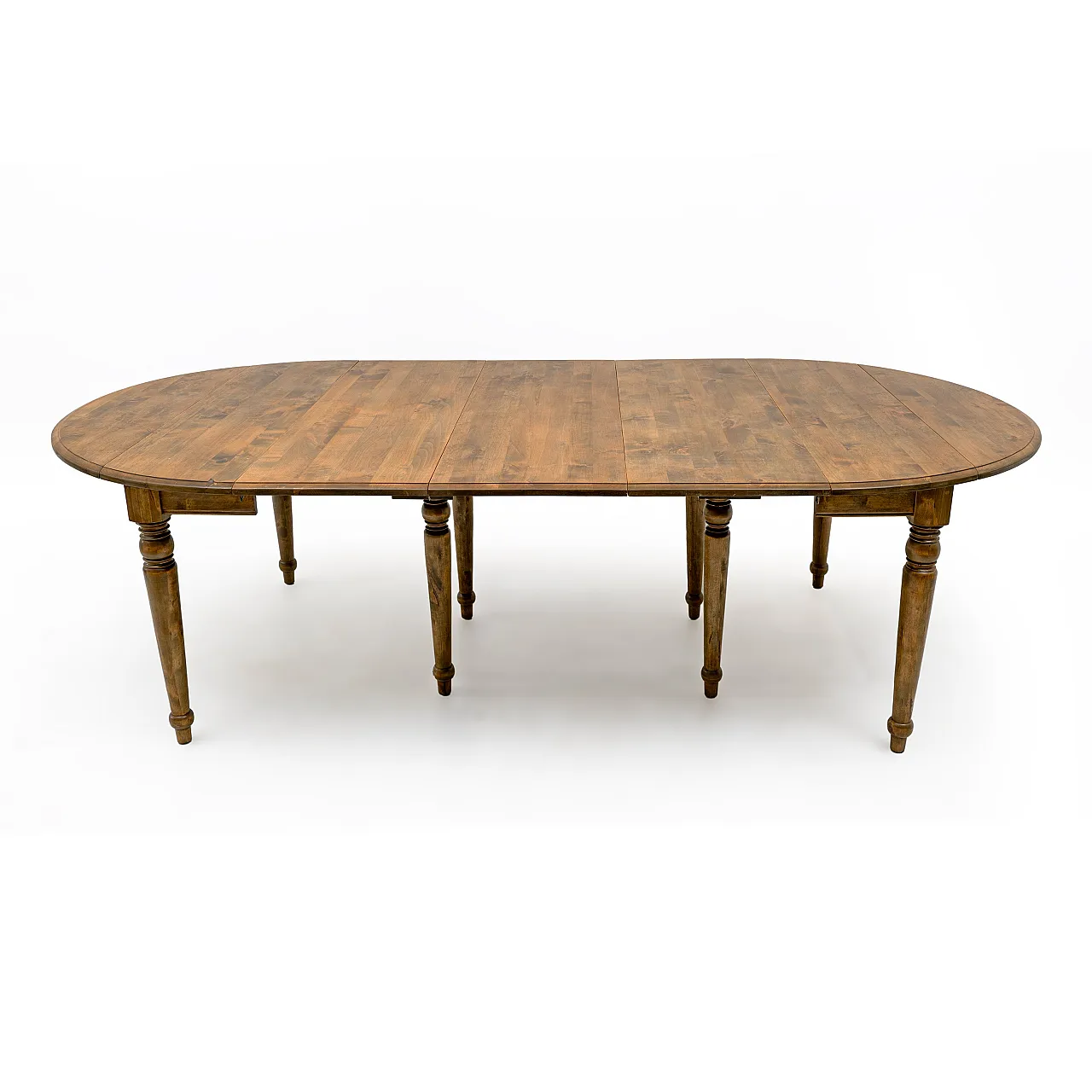 Elm extendable round dining table with five leaves, 19th century 4