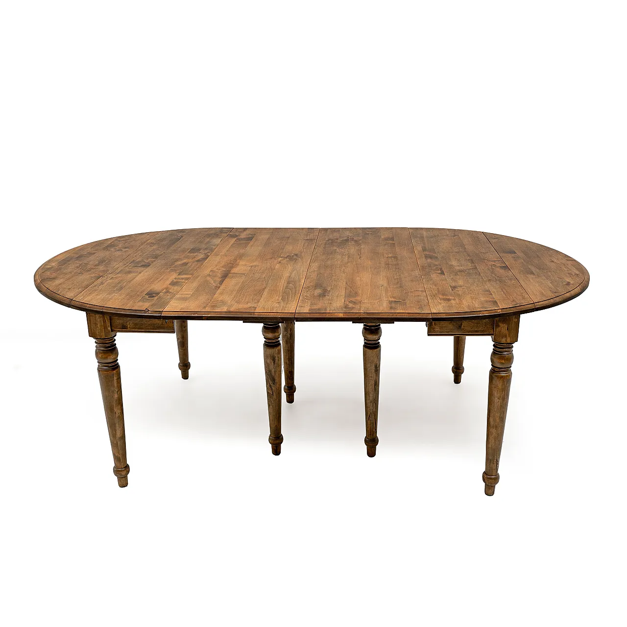 Elm extendable round dining table with five leaves, 19th century 5