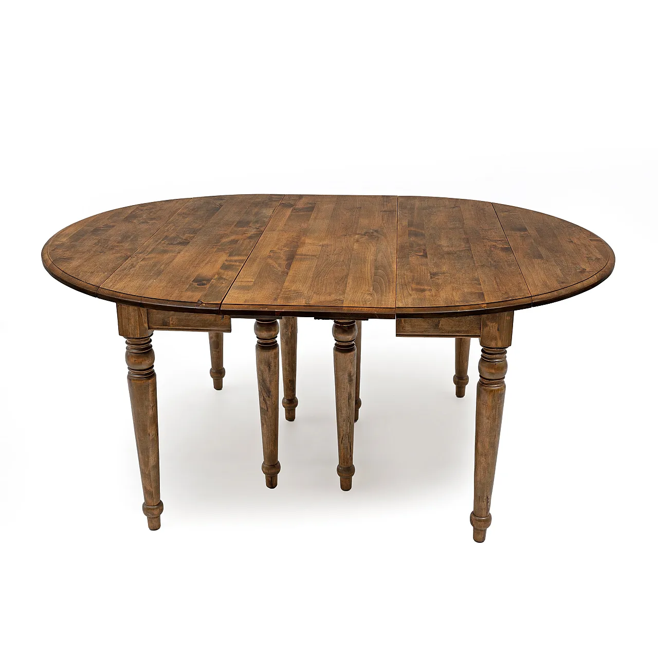 Elm extendable round dining table with five leaves, 19th century 6