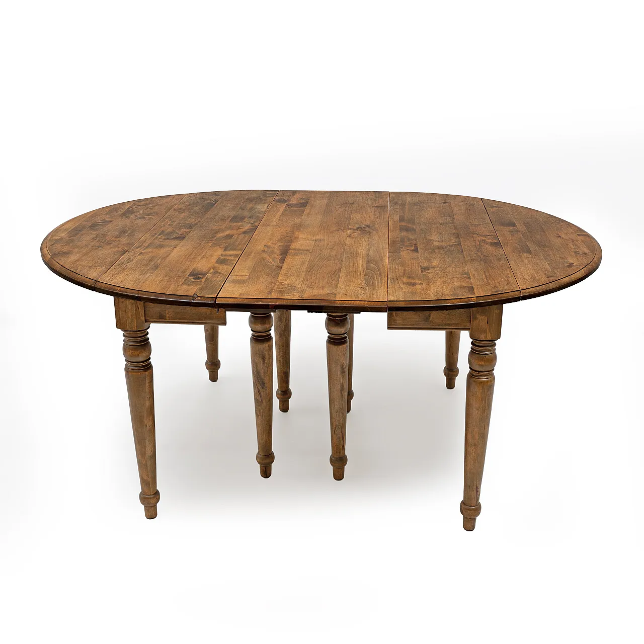 Elm extendable round dining table with five leaves, 19th century 7