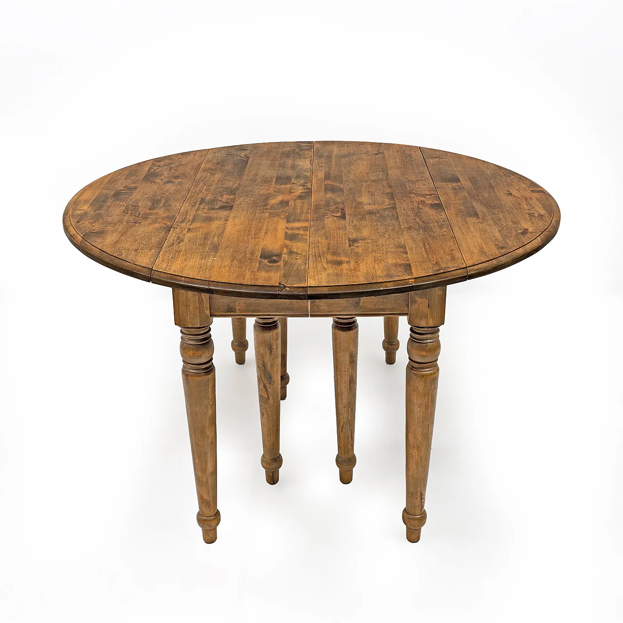 Elm extendable round dining table with five leaves, 19th century 8
