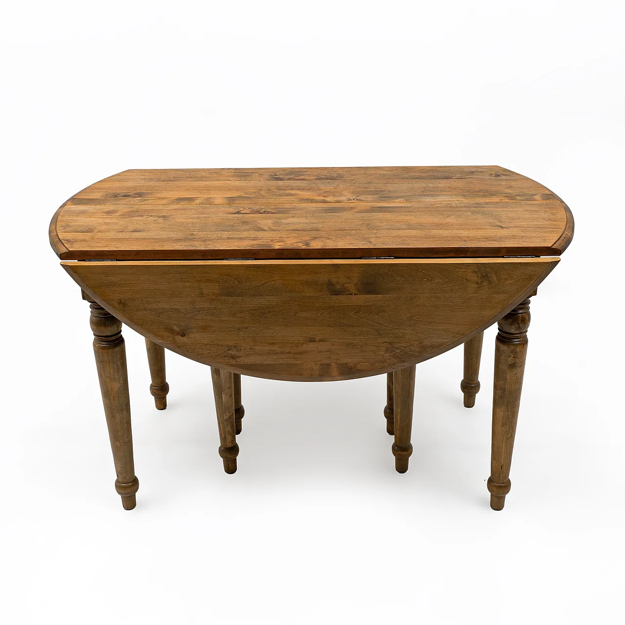 Elm extendable round dining table with five leaves, 19th century 10