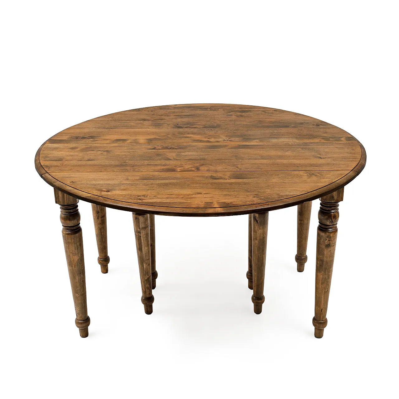 Elm extendable round dining table with five leaves, 19th century 11