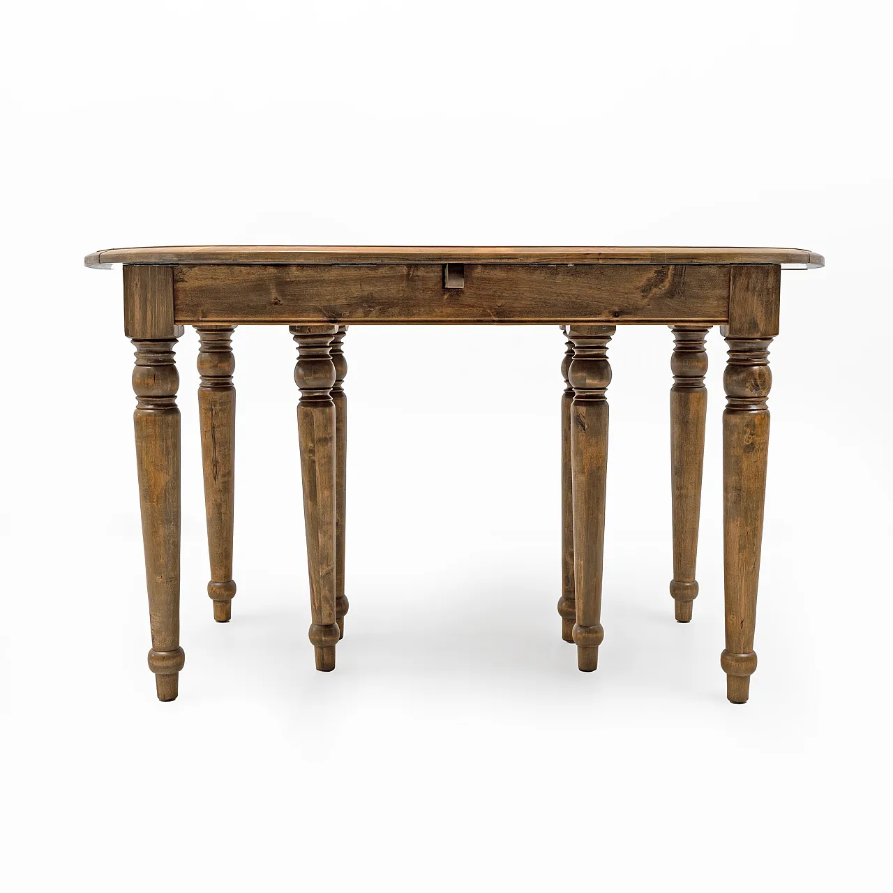 Elm extendable round dining table with five leaves, 19th century 12