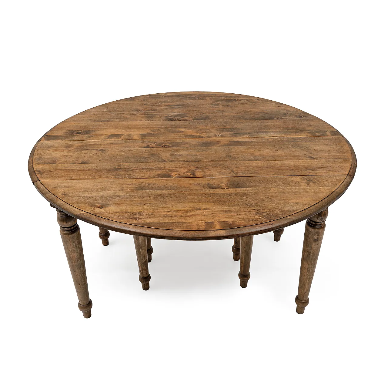 Elm extendable round dining table with five leaves, 19th century 13