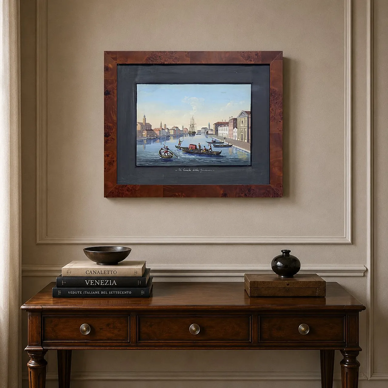 Artist, The Giudecca Canal, guazzo su cartone, con cornice, anni '90 2