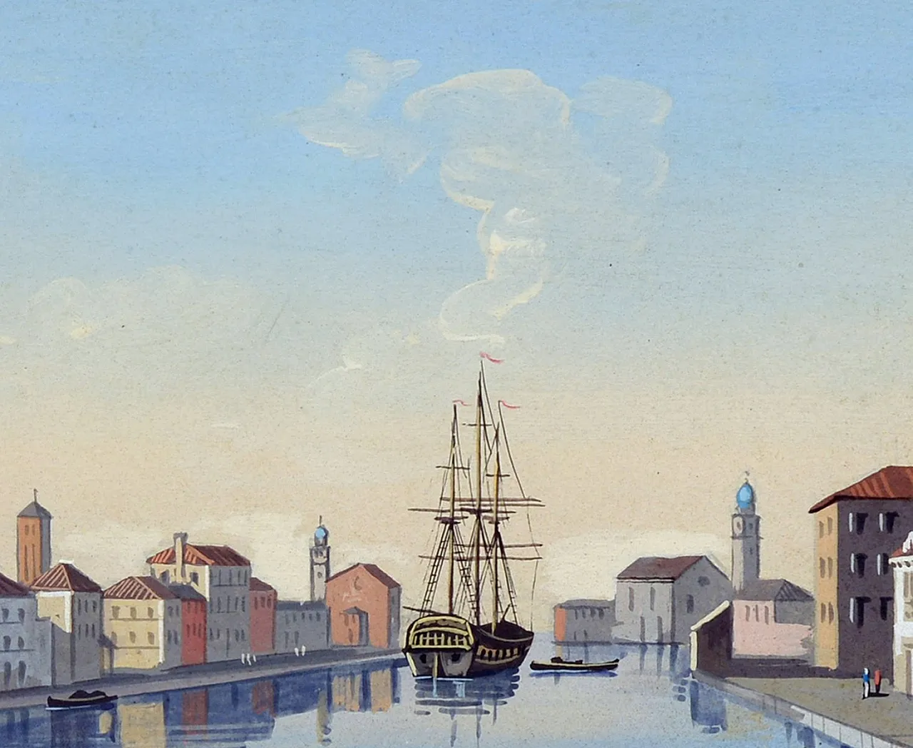 Artist, The Giudecca Canal, guazzo su cartone, con cornice, anni '90 3